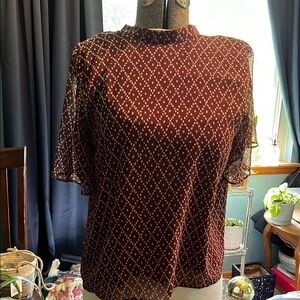 Ann Taylor Brown Short Sleeve Boxy Blouse